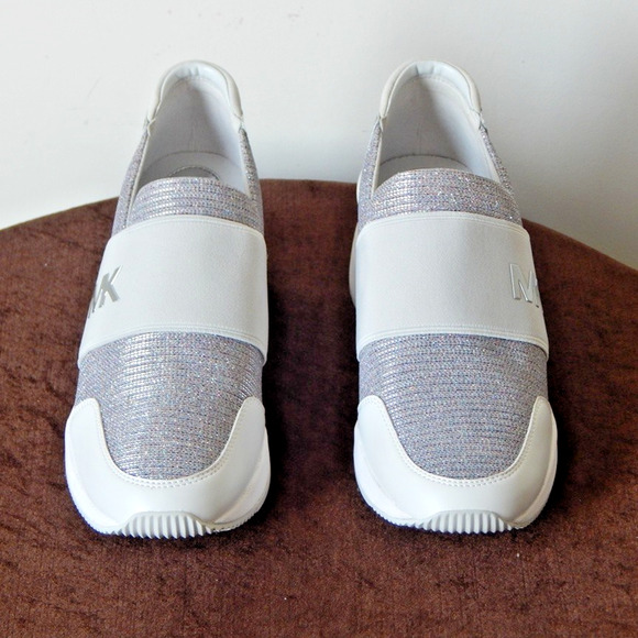 Michael Kors Felix Trainer Silver Rainbow Glitter Wedge Sneaker Shoe 8.5 M NIB - Picture 4 of 11